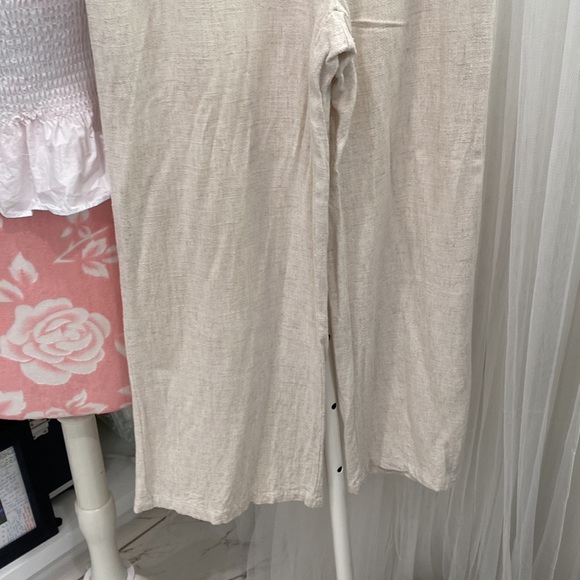 I Say Linen Cream Wide Leg Pants S - Picture 3 of 7